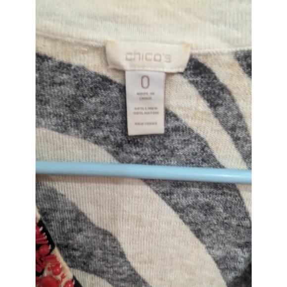 Pretty zebra striped knit long sleeve blouse w/coral bead embellishment, Chico's - Picture 2 of 6